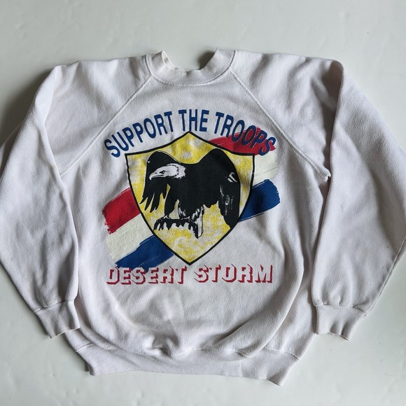 Vintage 90s Desert Storm Sweatshirt Support Our Troops Crewneck USA Patriotic L - Picture 2 of 10
